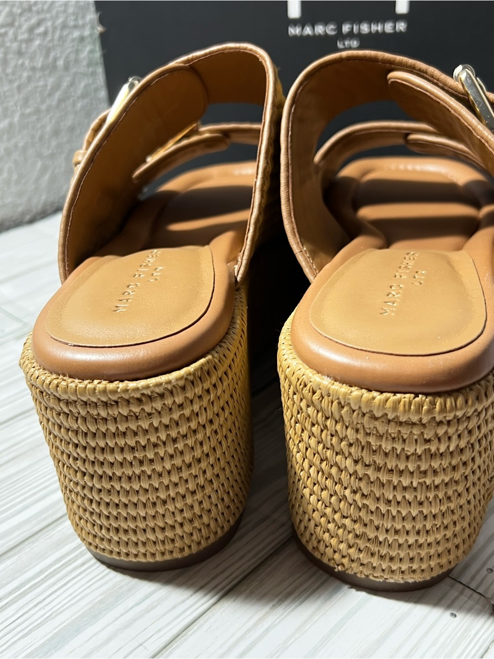 Marc Fisher LTD Poppy Raffia Platform Wedge Sandals Natural Tan brown Size 9.5 - Picture 9 of 13